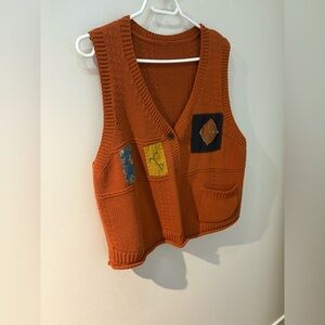 Orange Knit Vest with Patchwork Details